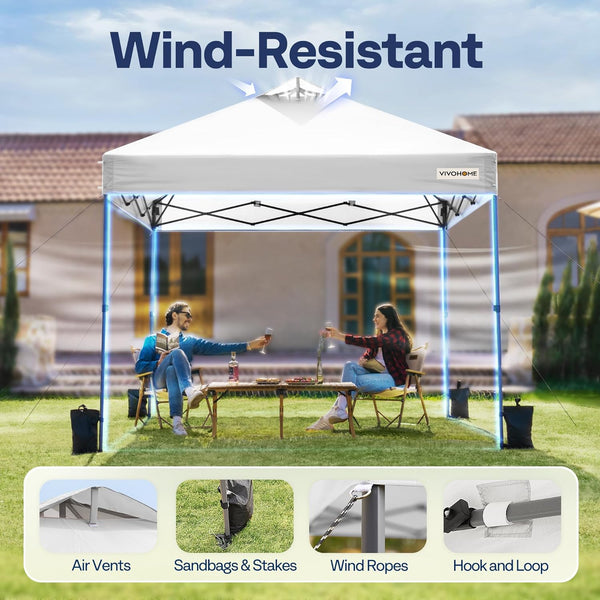 VIVOHOME Canopy Tent 3x3m Outdoor Shelter 2 Tiers Roof with Portable Wheel Carry Bag and 4 Sandbags Pop Up for Patio Garden Backyard