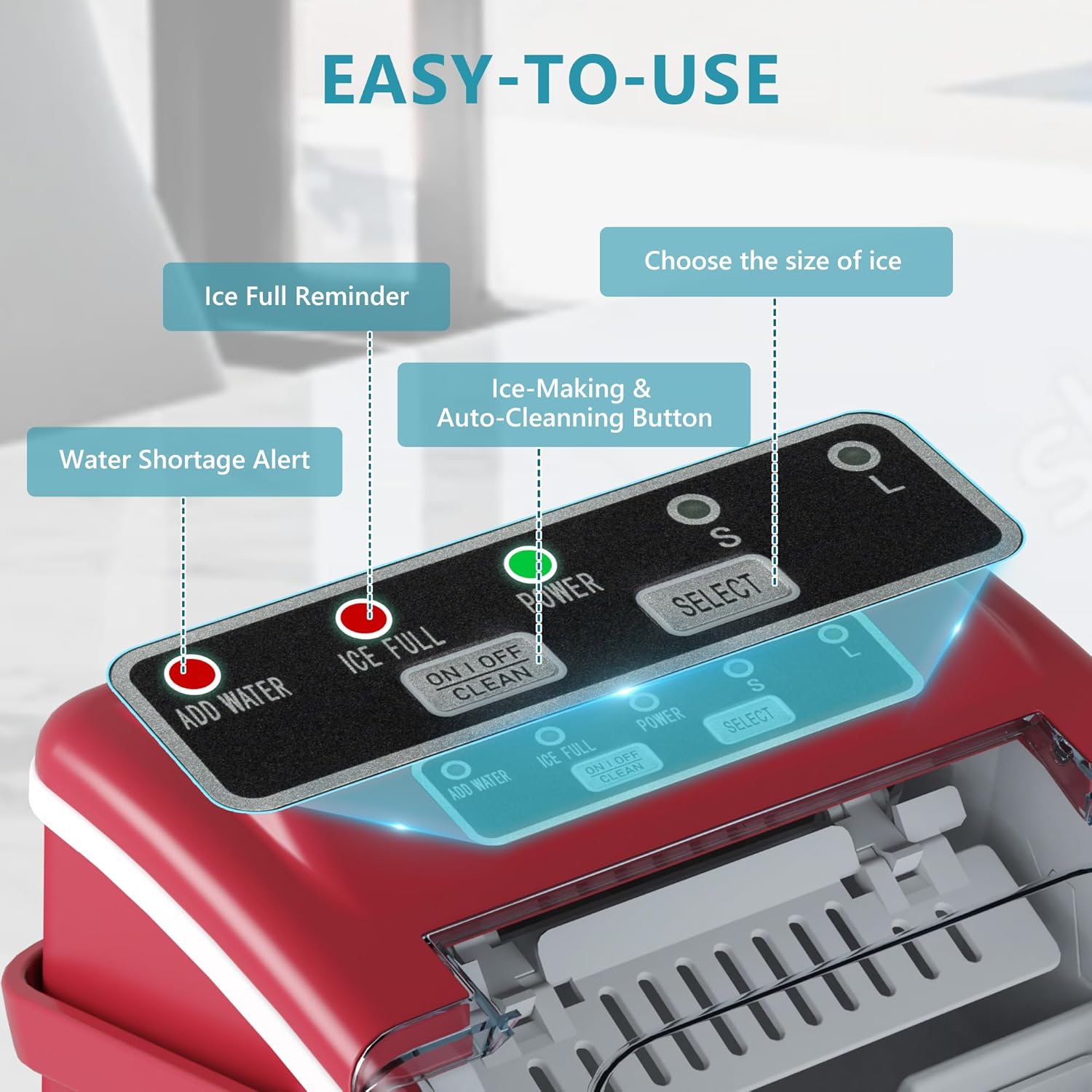 Ice Maker Machine Countertop Ice Cube Maker with Portable Handle, 9 Ice Cubes in 6 Mins, Self-Cleaning Compact Ice Maker 12 kg in 24 Hrs, with Ice Scoop and Basket for Home/Kitchen/Office/Bar