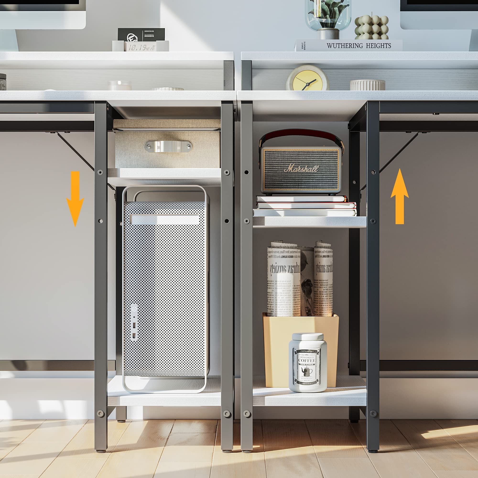 CubiCubi Computer Desk with Monitor Stand and Storage Shelves, 120cm Home Office Desk Study Writing Table, White