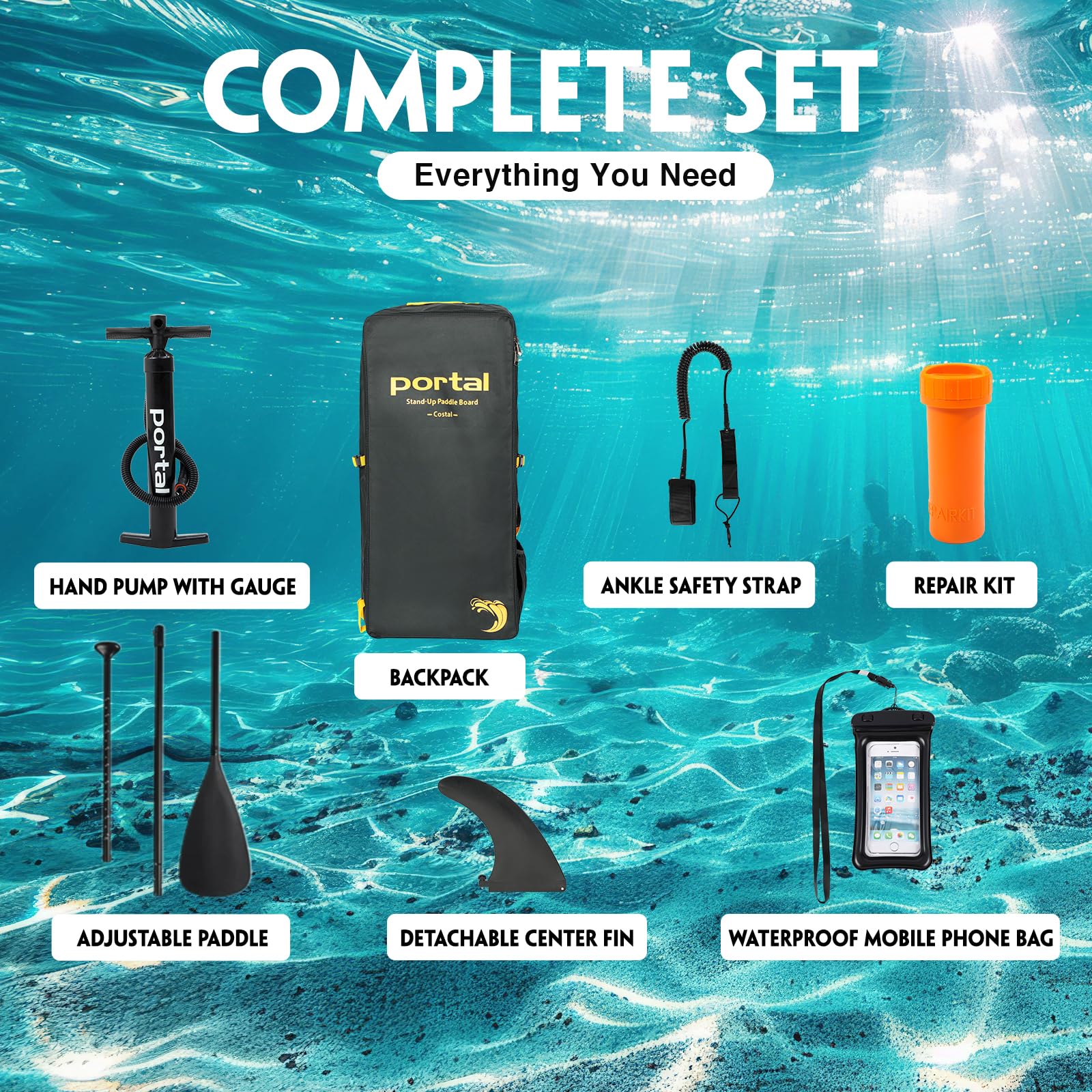 Portal Stand Up Paddle Board, 10'6x33 x6 Inflatable Paddle Boards with SUP Accessories Including Carry Bag, Hand Pump, Paddle, Leash, Fin, Repair Kit, Waterproof Phone Case