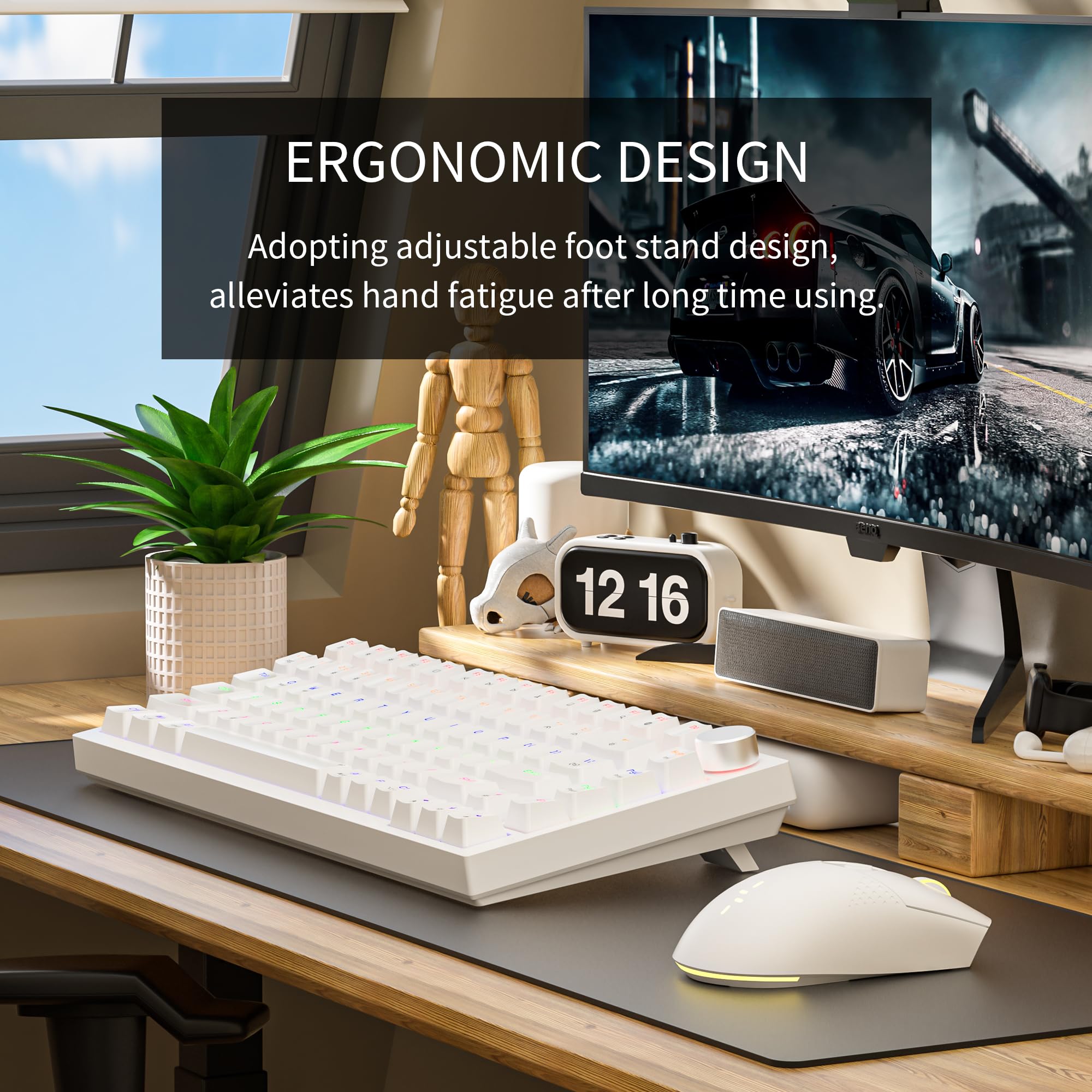 Newmen GM326 Mechanical Keyboard,Wired Gaming Keyboard,75% Percent TKL Hot Swappable Compact LED Backlit USB C Mechanical Gaming Keyboards with Knob for PC Windows Mac,QWERTY Layout,Black,Red Switches