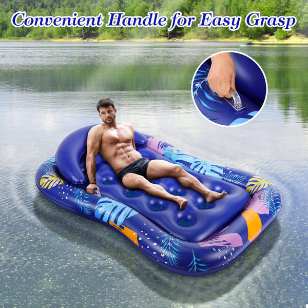 MoKo Pool Floats Adult, Floating Bed with Ice Bar, Tanning Bed Pool Raft Inflatable Lounger with Drink Holder Tanning Chair Inflatable Pool Toys for Party Beach Backyard