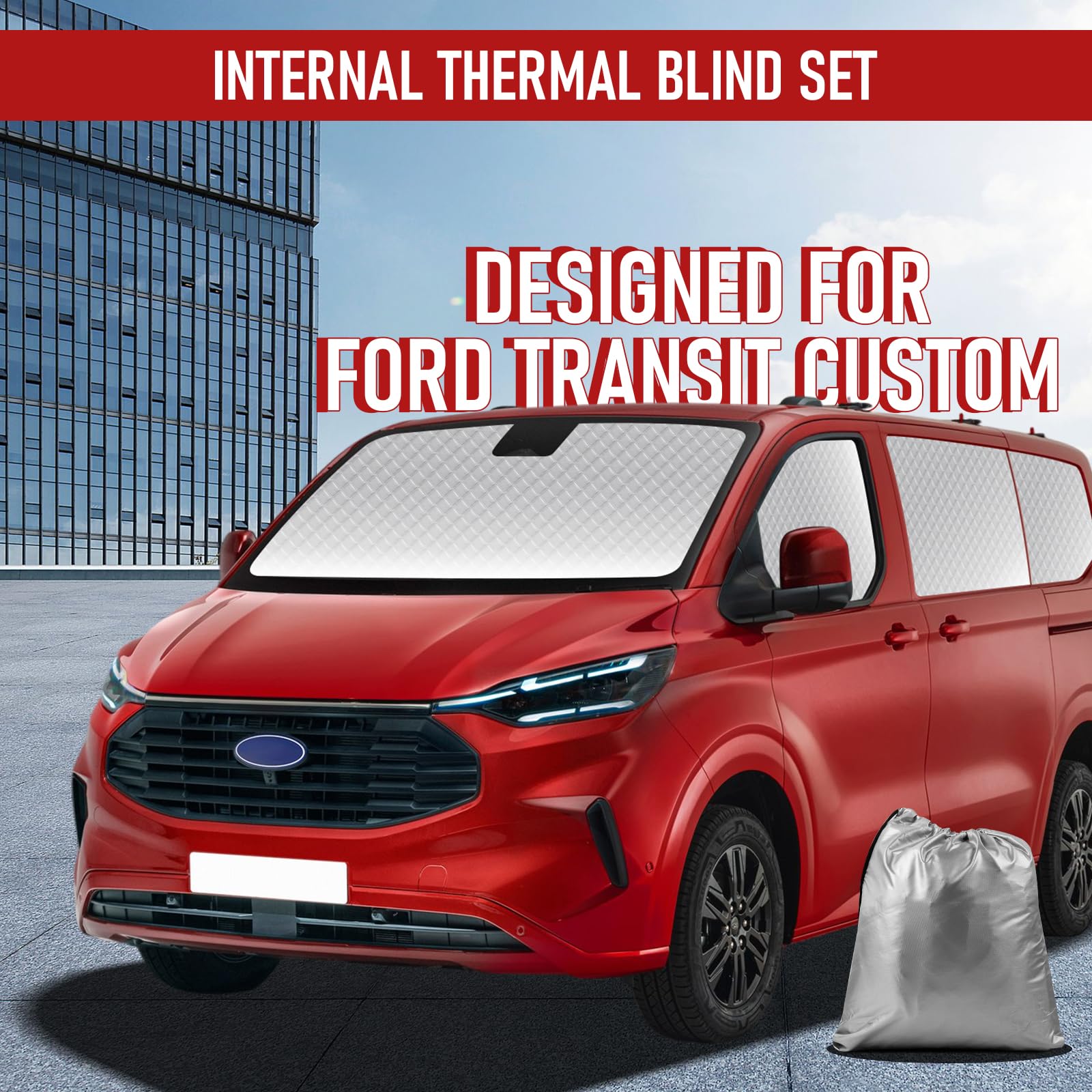 MaxAwe 8Pcs Internal Thermal Blind Set Fits for VW T5/T6 LWB, Luxury Sunshade Wrap Cover Kit, Window Front Screen Cover, Summer Uv Sun Blind & Winter Insulation Cover for VW Campervans & Motorhome