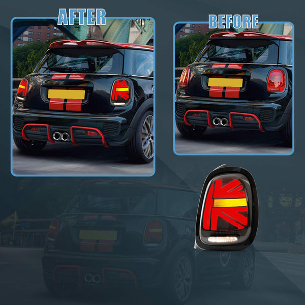 VLAND LED Tail Light Compatible with BMW Mini Cooper F55 F56 F57 2014-2021, Rear Lights with Sequential Turn Signal, Electroplated housing, Red