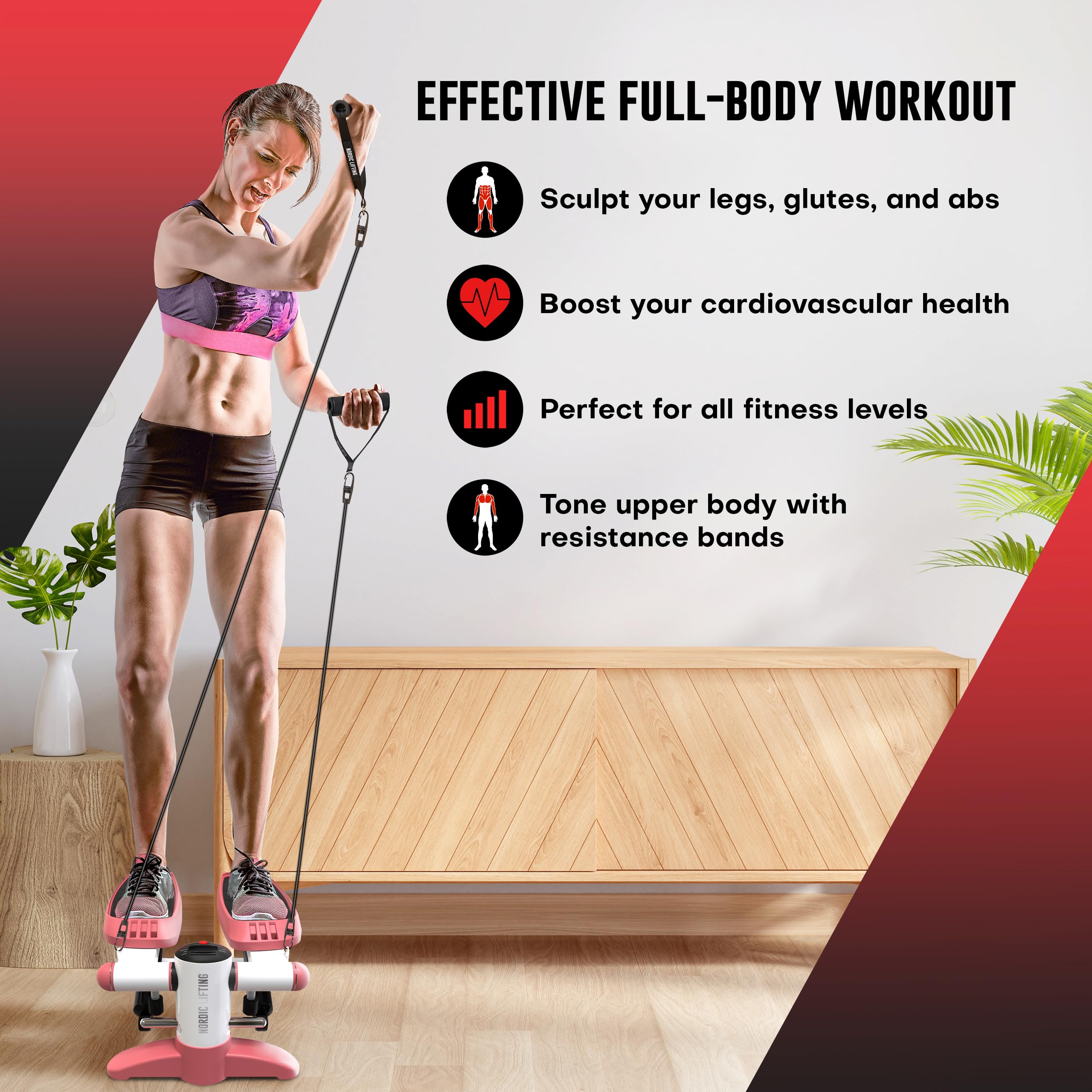 Nordic Lifting Mini Stepper & Stair Climber Machine - w/Resistance Bands Set & Non-Slip Foot Pads - Durable Construction with 330 LBS Weight Capacity