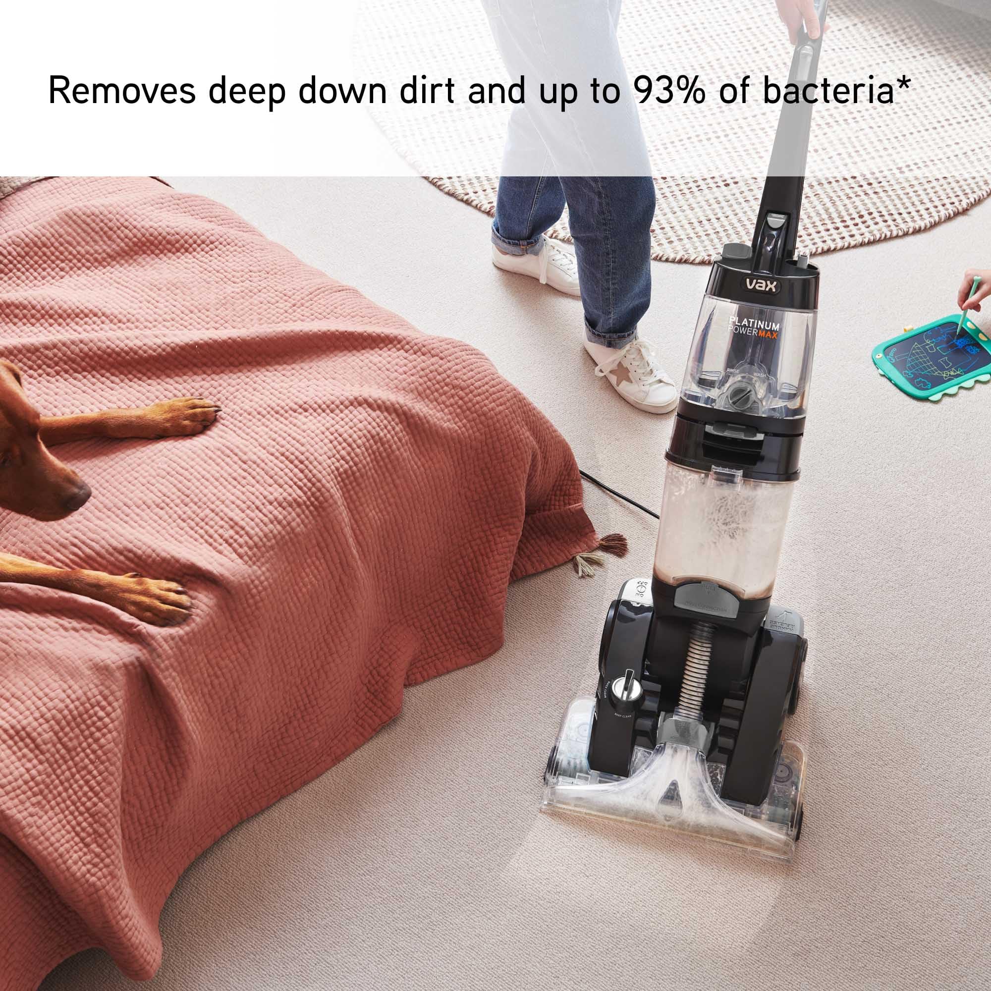 Vax Platinum Power Max Carpet Cleaner, Removes 93% of Bacteria, Proven to clean better than the leading rental, Black
