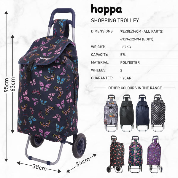 Hoppa 57Ltr Lightweight Shopping Trolley 2025 model, Hard Wearing & Foldaway Push/Pull Cart for Easy Storage With 1 Year Guarantee