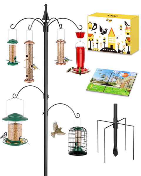 iBorn Bird Feeders Hanging Station 87Inch Wild Bird Feeding Stand Heavy Duty For Feeders Hanging, 1 Inch Thickness Pole With 6-Hooks, 5-Prong Pole