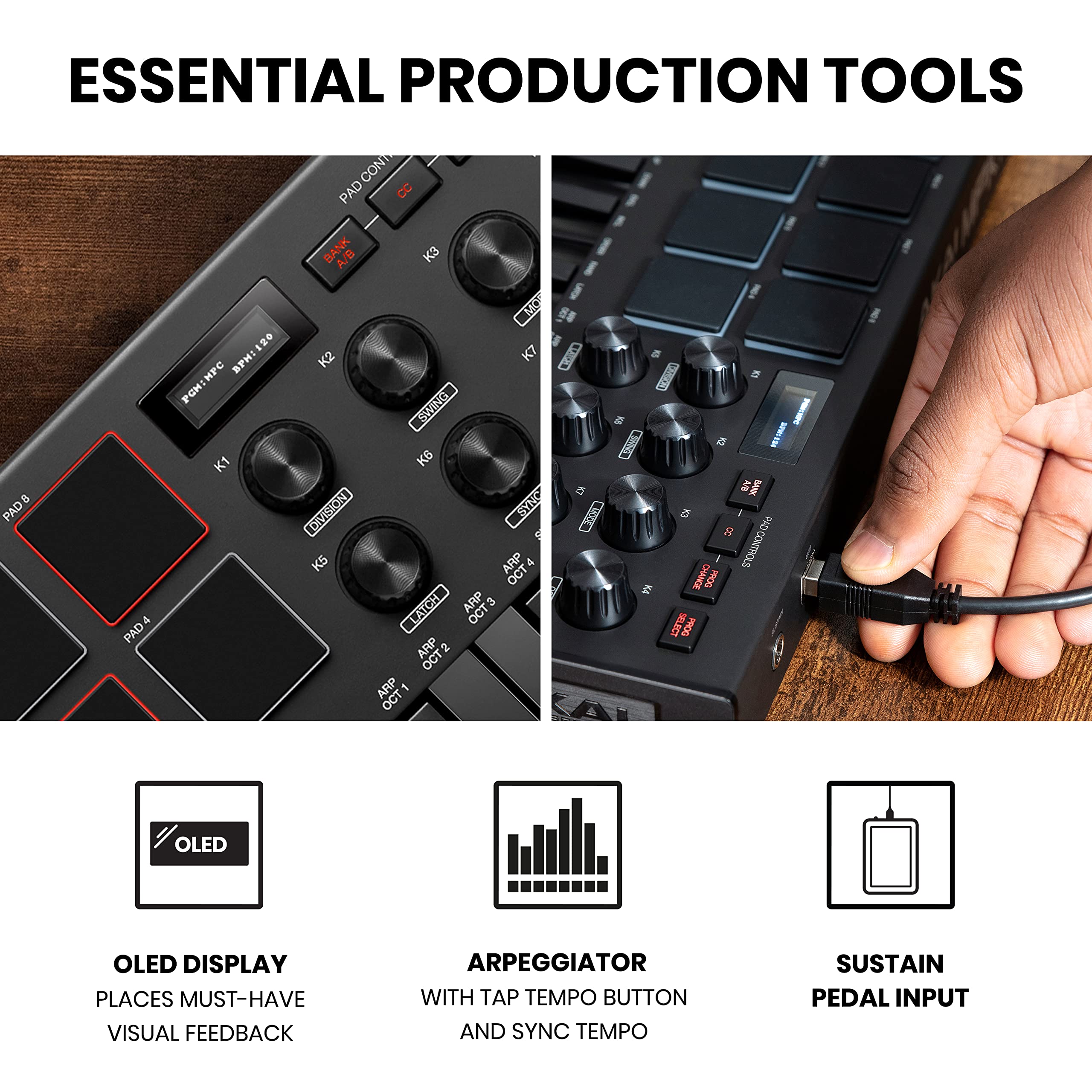 Akai Professional MPK Mini MK3 - 25 Key USB MIDI Keyboard Controller with 8 Backlit Drum Pads, 8 Knobs and Music Production Software and Native Instruments Sound Package (NKS Integration)