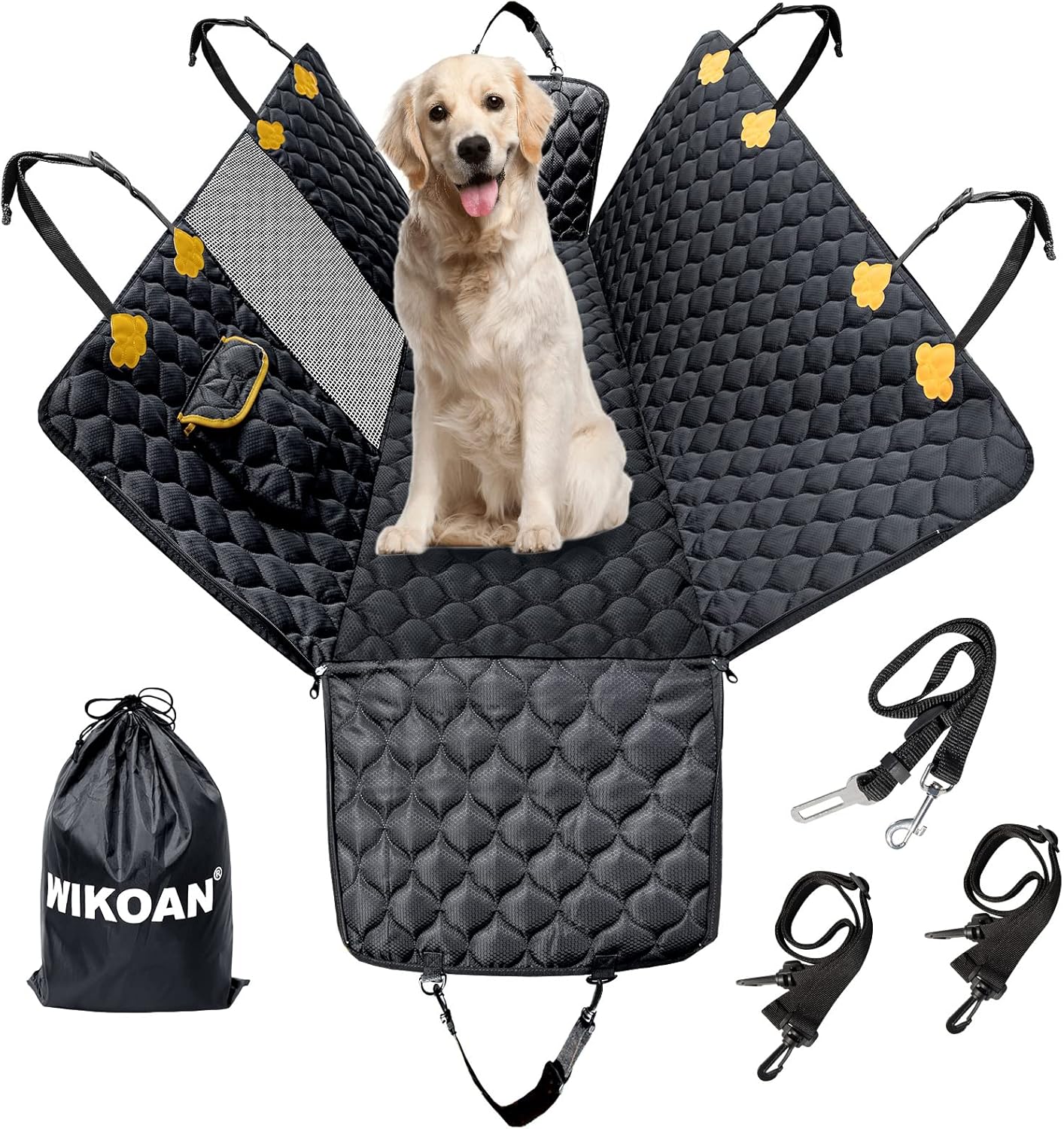 Wikoan Dog Hammock for Car Back Seat With Mesh Visual Window and Side Protection Dogs Car Seat Cover SUV Boot Durable Waterproof Scratch Proof Pet Back Seat Protector With Storage Bag