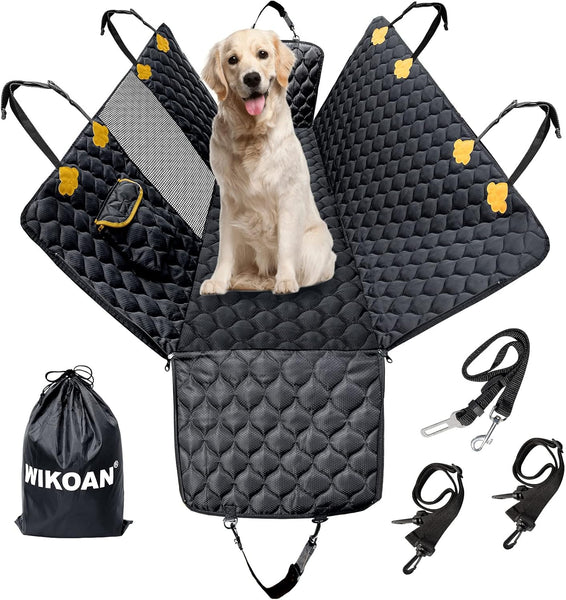 Wikoan Dog Hammock for Car Back Seat With Mesh Visual Window and Side Protection Dogs Car Seat Cover SUV Boot Durable Waterproof Scratch Proof Pet Back Seat Protector With Storage Bag