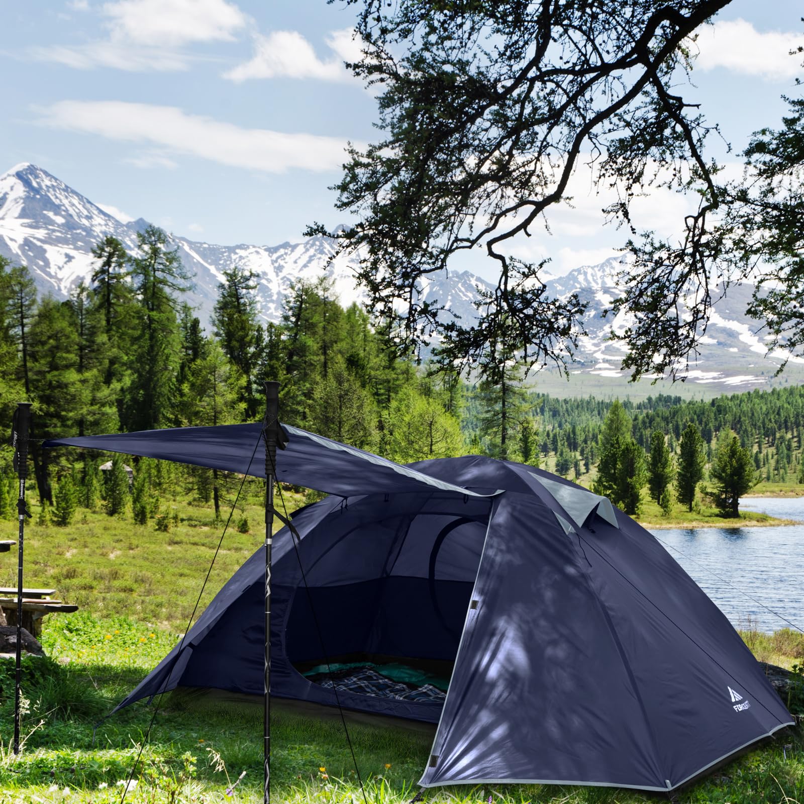 Forceatt Tent, 2-4 Man Tent for Camping, Easy Setup Lightweight Two Doors PU3000mm Waterproof Dome Tent, Windproof Instant Outdoor Tent Suitable for Traveling, Beach, Camping, Hiking, Mountaineering