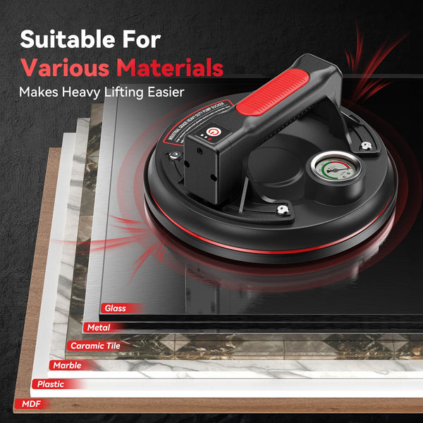 Avhrit 8 Inch Electric Vacuum Suction Cup, Glass Suction Cups Heavy Duty for Lifting Large Glass, 500lbs Load Capacity, Rechargeable Glass Lifter for Windshield, Window, Granite, Tile (Two Pack