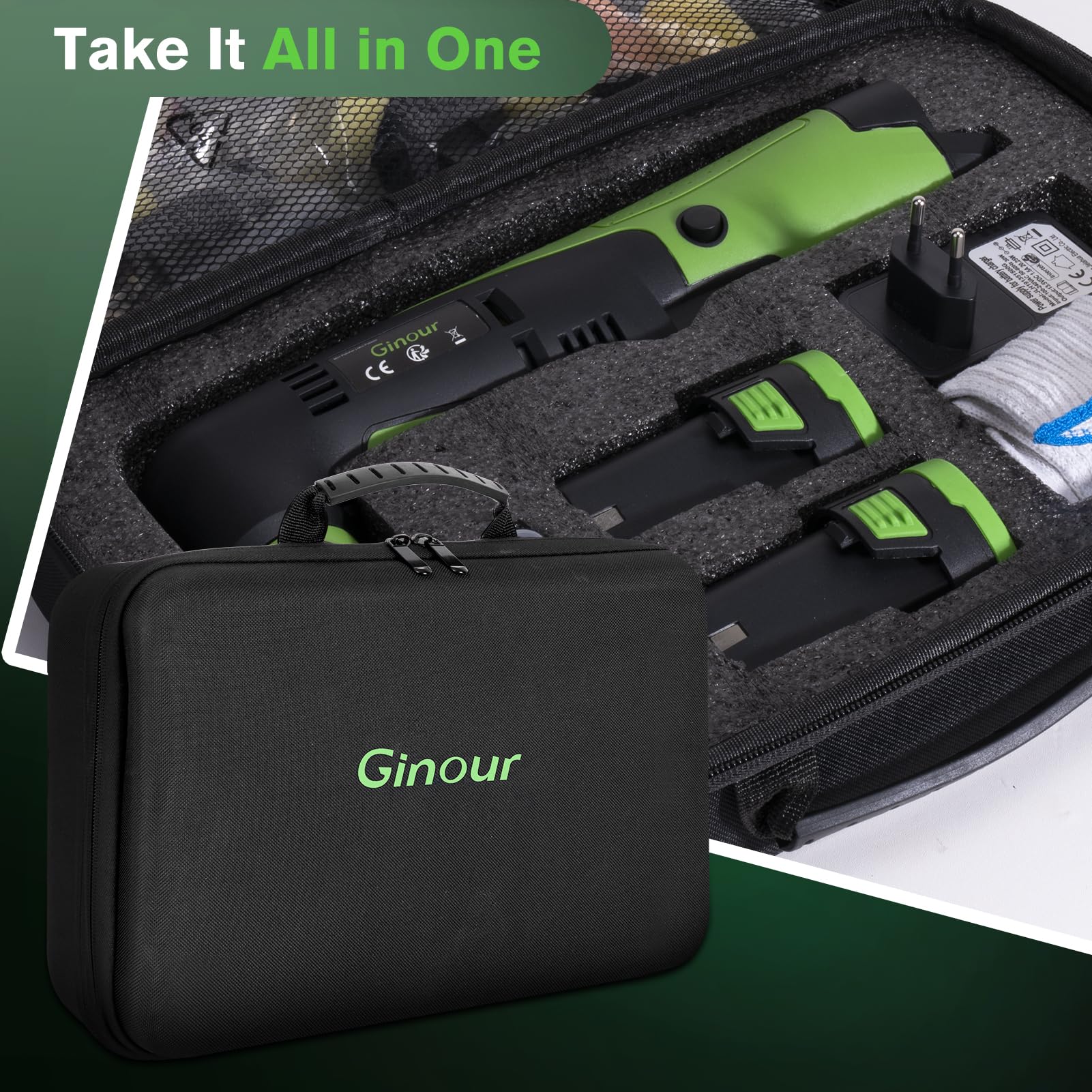 Ginour Cordless Car Polisher, 12V2Ah Batteried Car Buffer Polisher Machine, 6 Speed 2800~5000OPM Mini Polisher Rotary & Dual Action Car Polisher for Car Motorcycle Detailing, Backing Plates 2''/1.2''