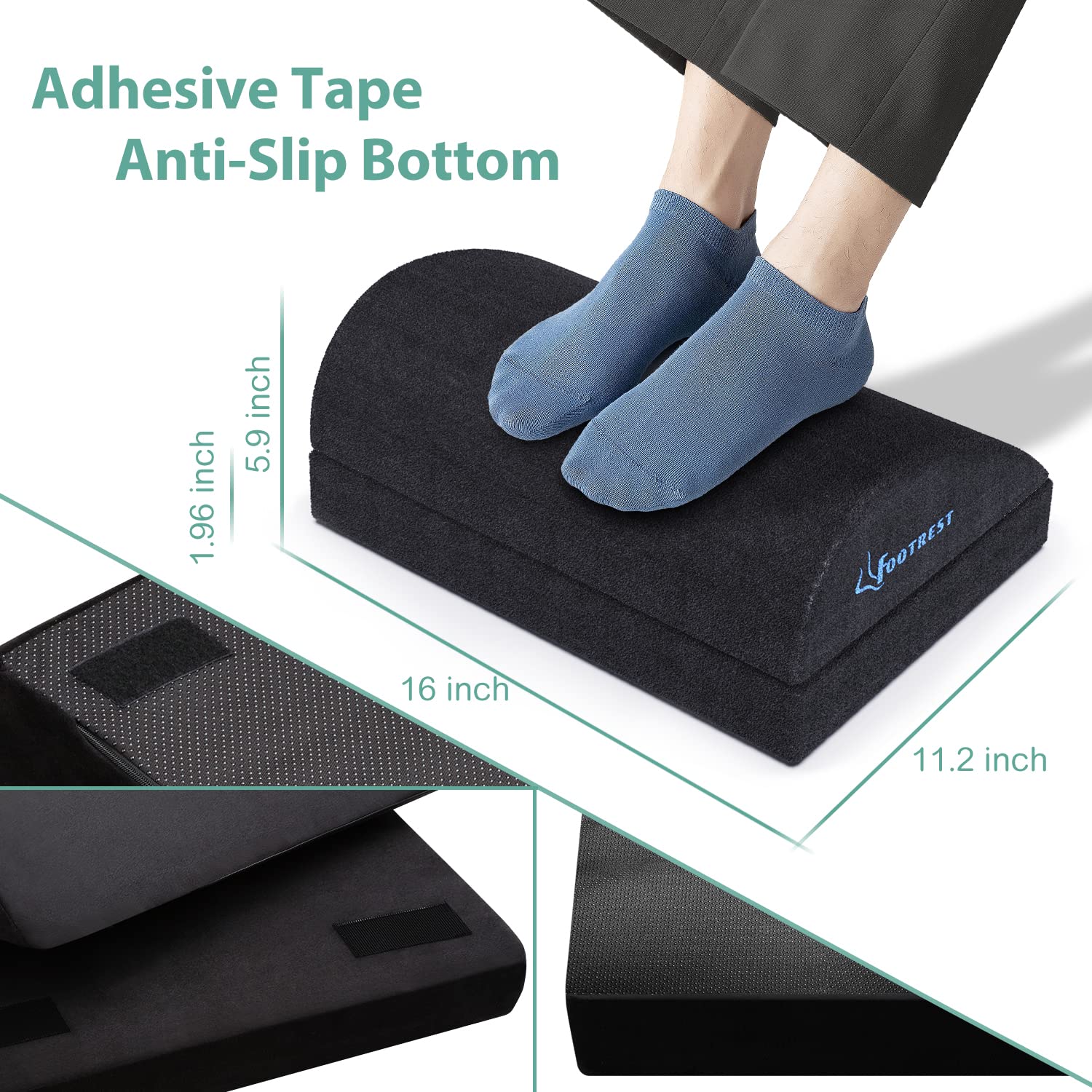 Ergonomic Foot Rest Under Desk, Adjustable Footrest Cushion with 2 Optional Height, Back Leg Knee Feet Support, Non-Slip Foam Footstool Pillow,
