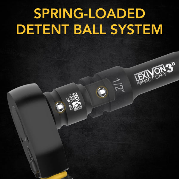 LEXIVON Impact Grade Socket Adapter Set, 3" Extension Bit with Holder | 3-Piece 1/4", 3/8", and 1/2" Drive, Adapt Your Power Drill to High Torque Impact Wrench (LX-101)