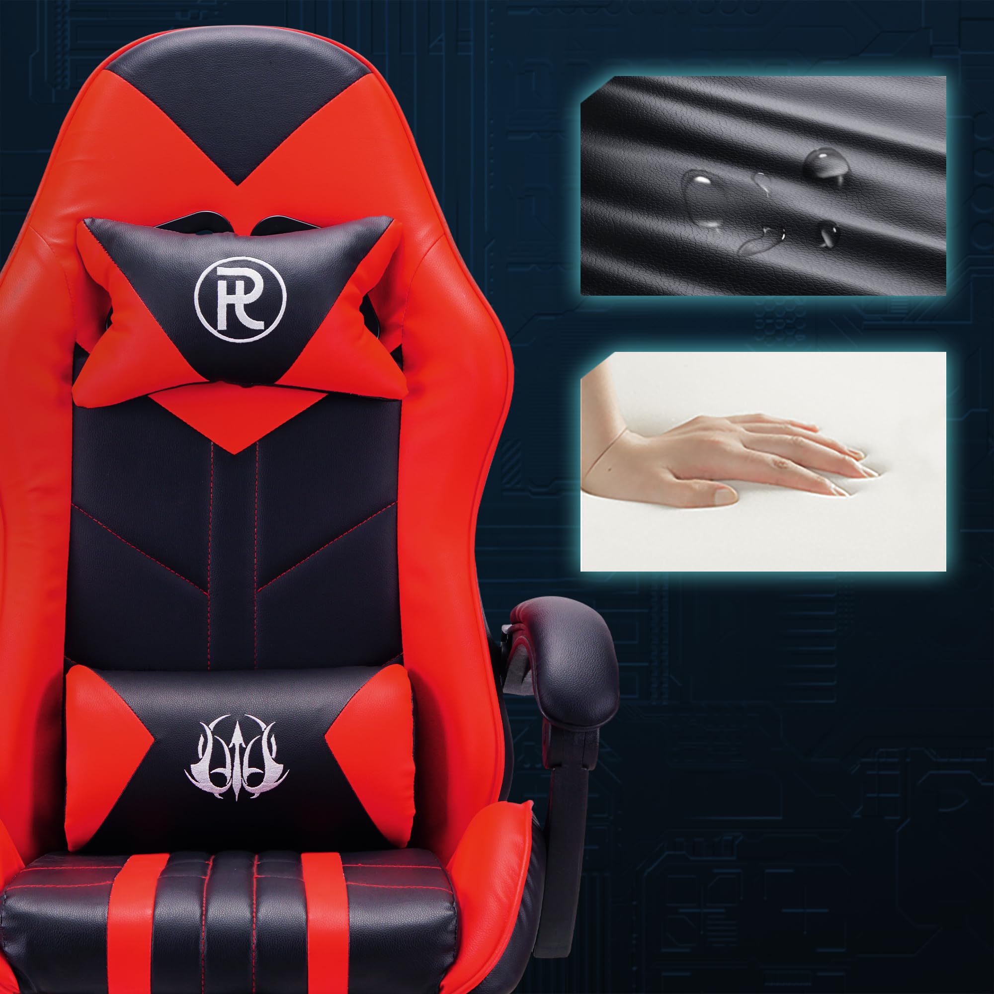 Play haha.Ergonomic reclining seat with footrest adjustable headrest and lumbar cushion high back support padded armrests PU leather finish for gaming home or office use