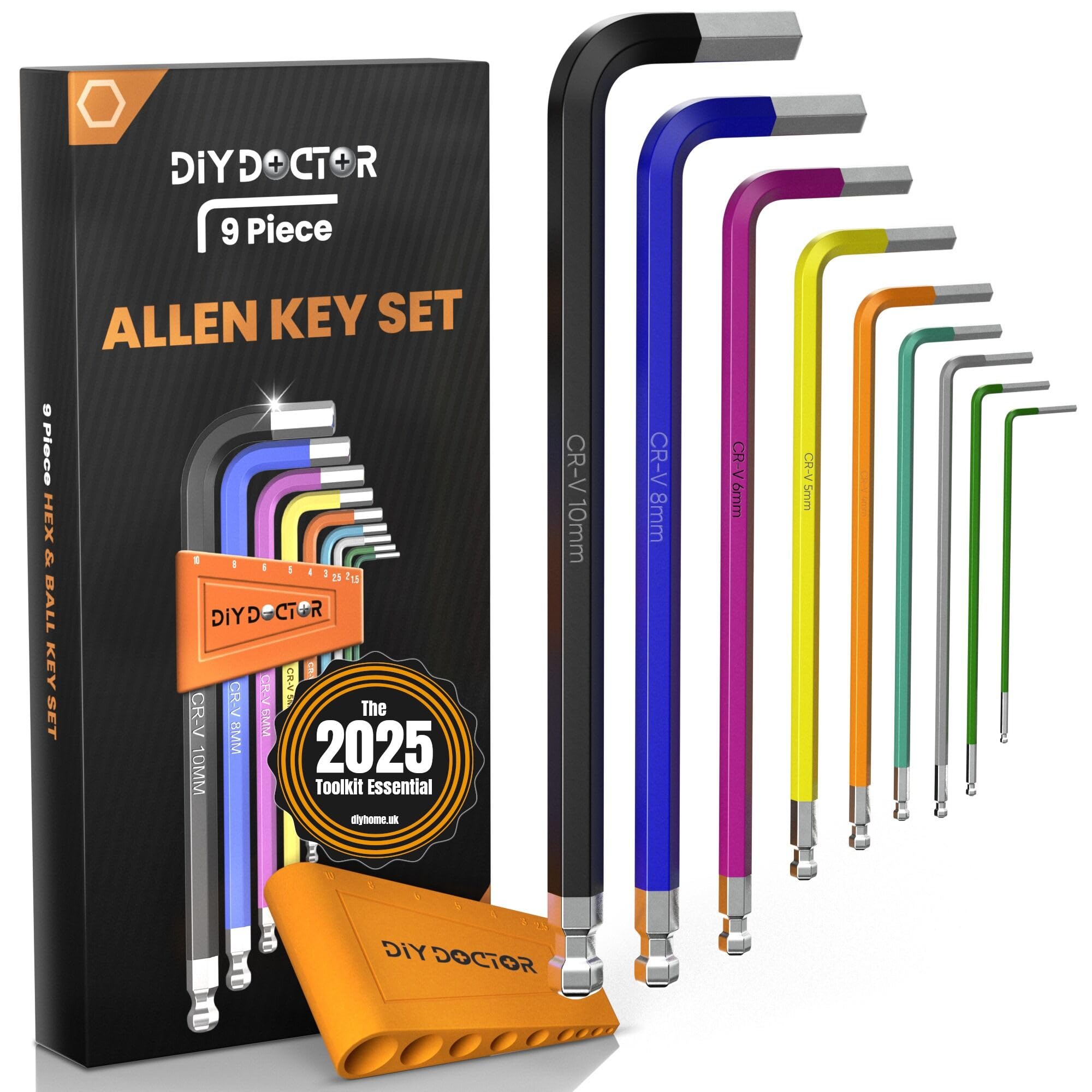 DIY Doctor Hex Key Set (9 Pieces) – Long Ball-End Allen Keys from 1.5mm to 10mm – Durable Hex Key Set