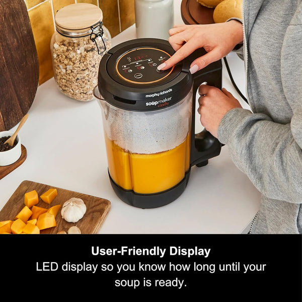 Morphy Richards 1.6L Clarity Soup Maker, Portion Control, 9 Featured Settings, Smart Response Technology, Keep Warm, Soup and Smoothie Maker, White & Black, 501050