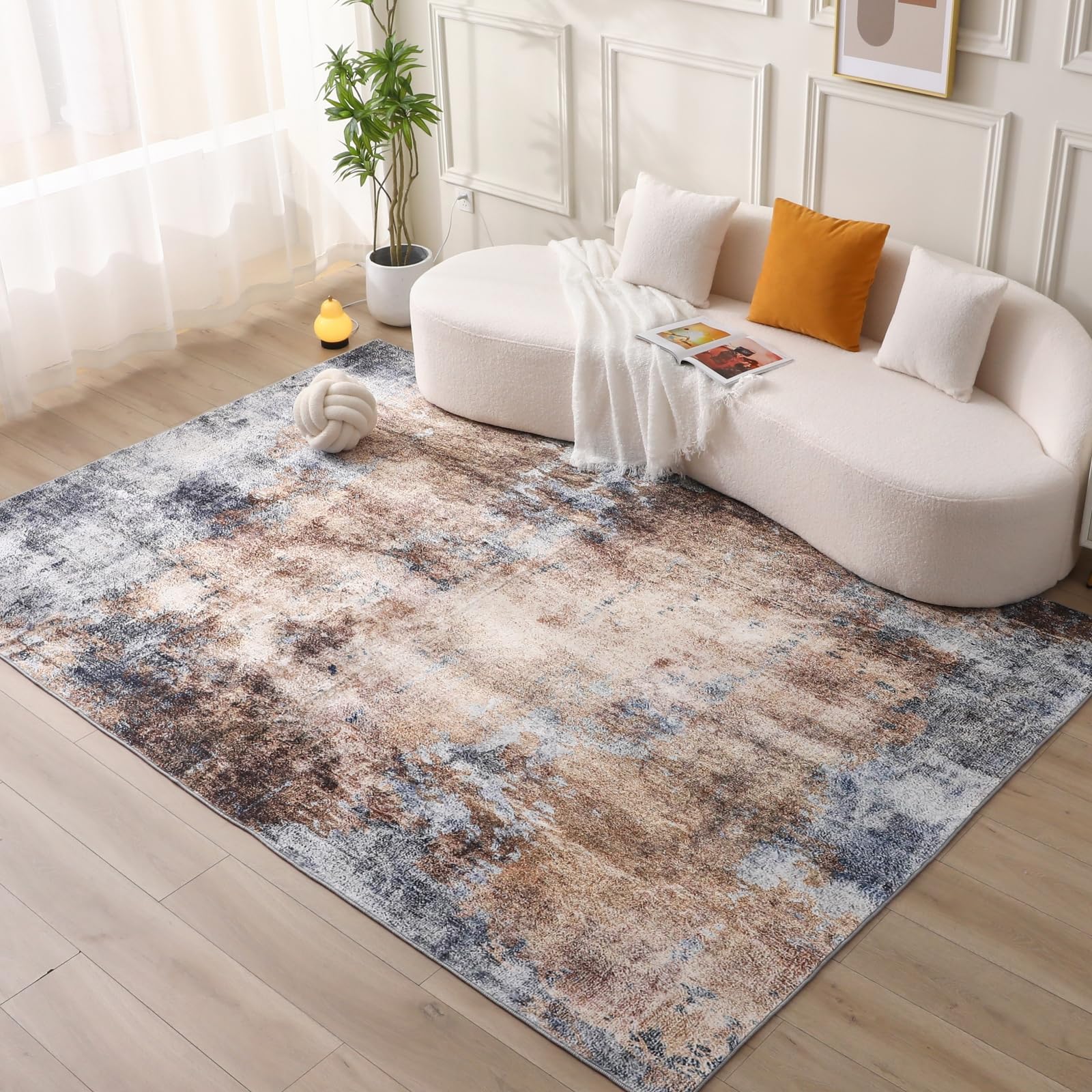 COOUS Washable Rugs for Living Room - Ultra Soft Area Rugs, Short Pile Non-Slip Non-Shedding Abstract Carpet, Stain Resistant Faux Wool Rugs for