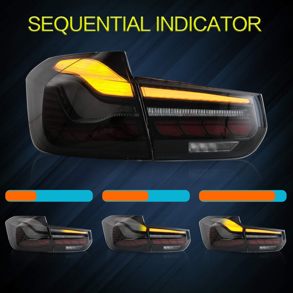 VLAND OLED Rear Lights Compatible with 2013-2018 BMW 3 Series F30 F35 F80 320i 328i 335i Sedan (Not for F31 F34), Tail Lights with Sequential Indicators, E-mark, Red