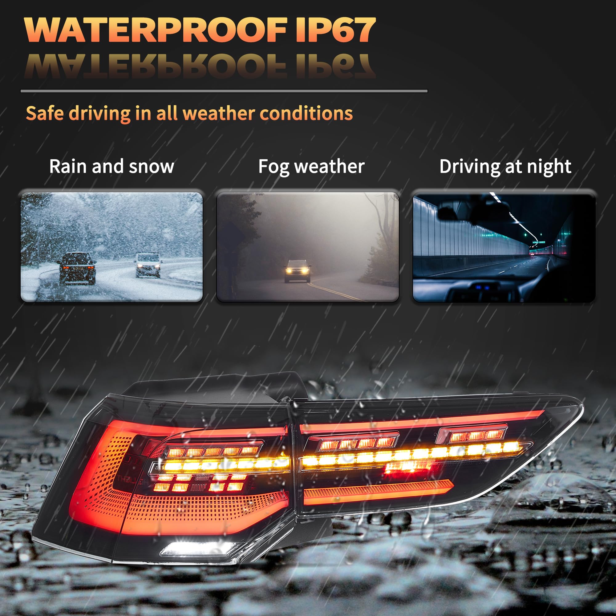 VLAND LED Rear Lights compatible with Golf MK8 Golf 8 2020-2023, w/Amber Sequential Indicator, Driver & Passenger Side - Smoked