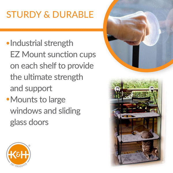K&H Pet Products EZ Mount Window Kitty Sill Triple Stack Gray 12 X 23 Inches