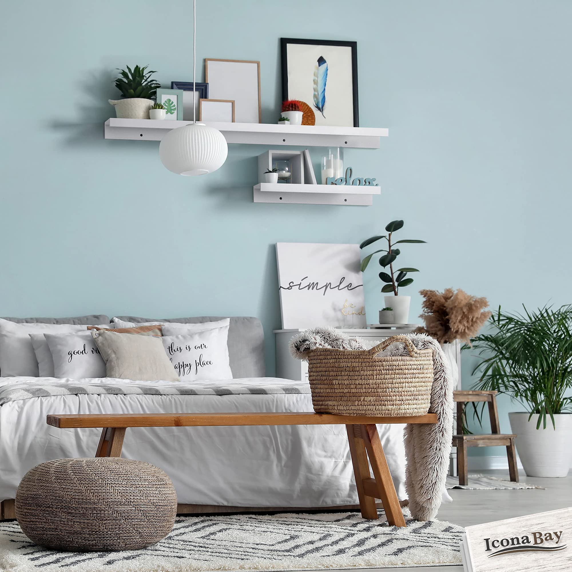 Icona Bay 36 Inch (91 cm) Floating Shelves for Wall, Set of 3 in Powder White, Modern Rustic Style, Wall Mounted Display Shelves, Picture Ledges