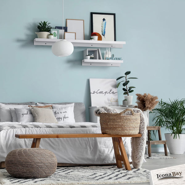 Icona Bay 36 Inch (91 cm) Floating Shelves for Wall, Set of 3 in Powder White, Modern Rustic Style, Wall Mounted Display Shelves, Picture Ledges