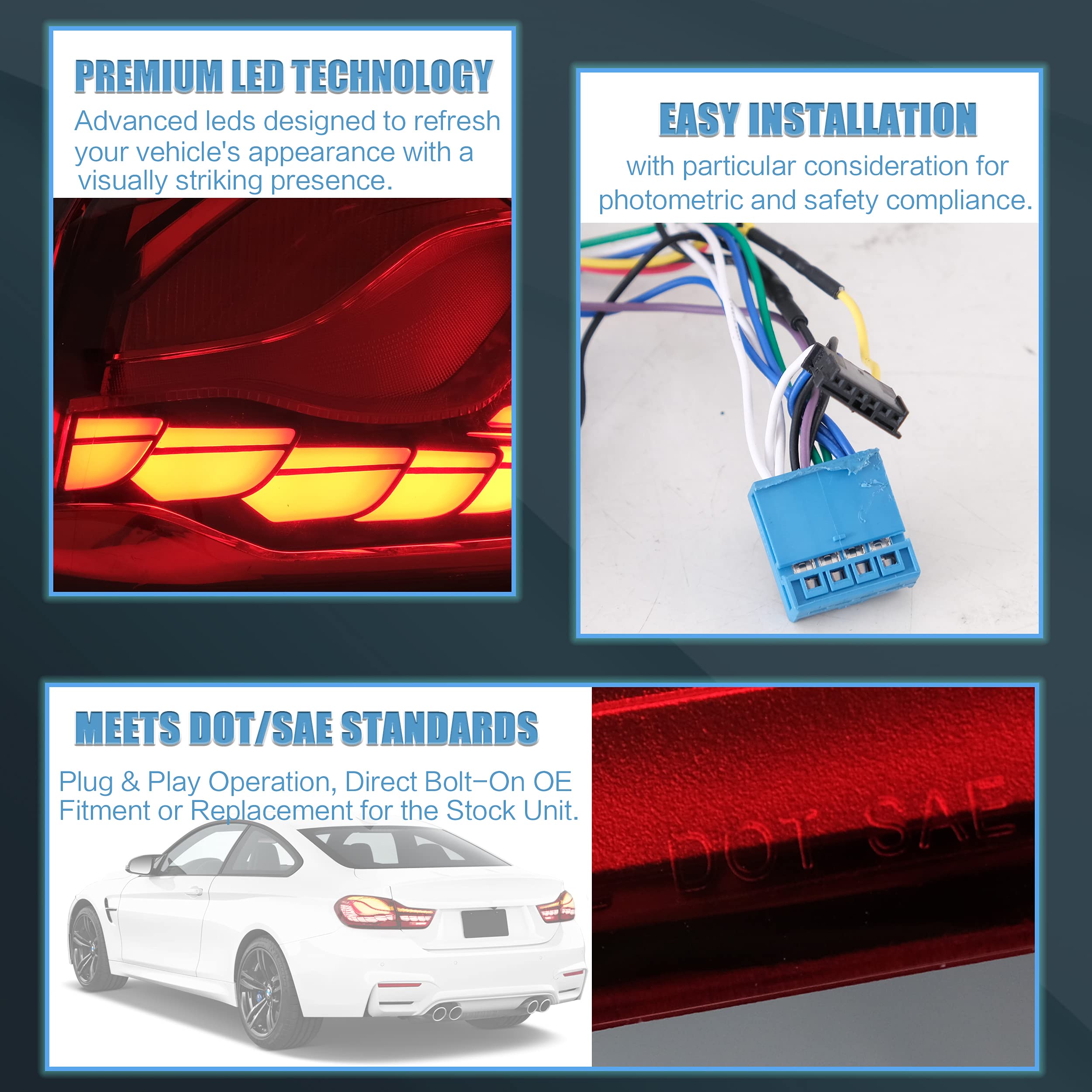 VLAND OLED Rear Lights Compatible with 2013-2018 BMW 3 Series F30 F35 F80 320i 328i 335i Sedan (Not for F31 F34), Tail Lights with Sequential Indicators, E-mark, Red