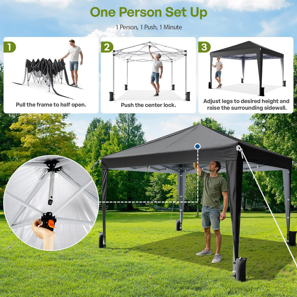 Driftalia Gazebo with Sides 3m x 3m, Waterproof Pop Up Gazebo with 4 Sandbags and Carry Bag for Parties, Camping, Commercial Events - Dark Grey