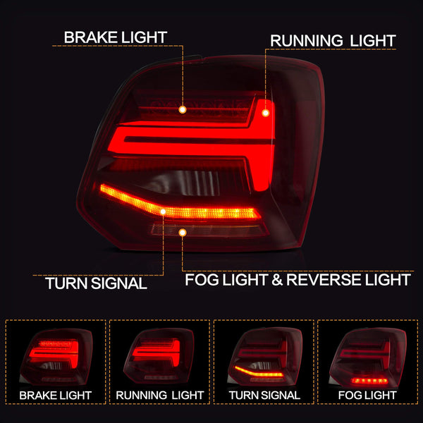 VLAND LED Tail Light Compatible with Polo 5 6R 6C TSI 2009-2017(Not for 1.2 TSI/saloon/GTI), Rear Lights with Streamer Indicator, E-mark, RHD, Smoked