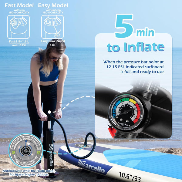 Inflatable Stand UP Paddle Board, 10’6 x 33” x 6” Paddle Board with Backpack, Pump, non slip Mat, Phone Case Ultra-Light Paddle Boards for Adults