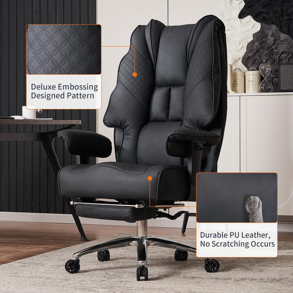 EXCEBET Ergonomic Office Chair – High Back PU Leather Executive Desk Chair with Adjustable Armrests, Swivel Computer Chair for Home/Office, Heavy Duty Support up to 400 lbs