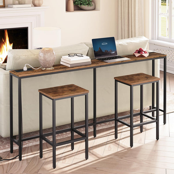 MAHANCRIS Console Table with Power Outlet, 180 CM Narrow Sofa Table, Industrial Entryway Table with USB Ports, Behind Couch Table for Entryway,