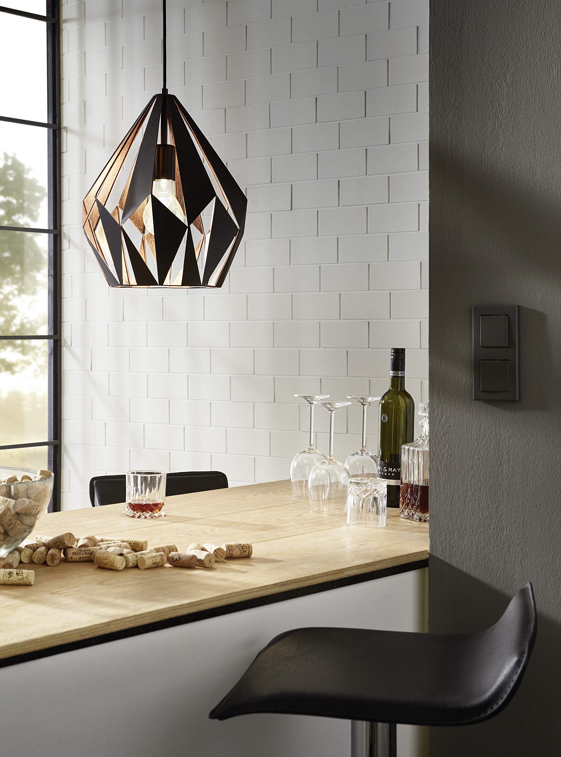 EGLO Vintage Pendant, Steel, 60 W, Black, Copper, 49254