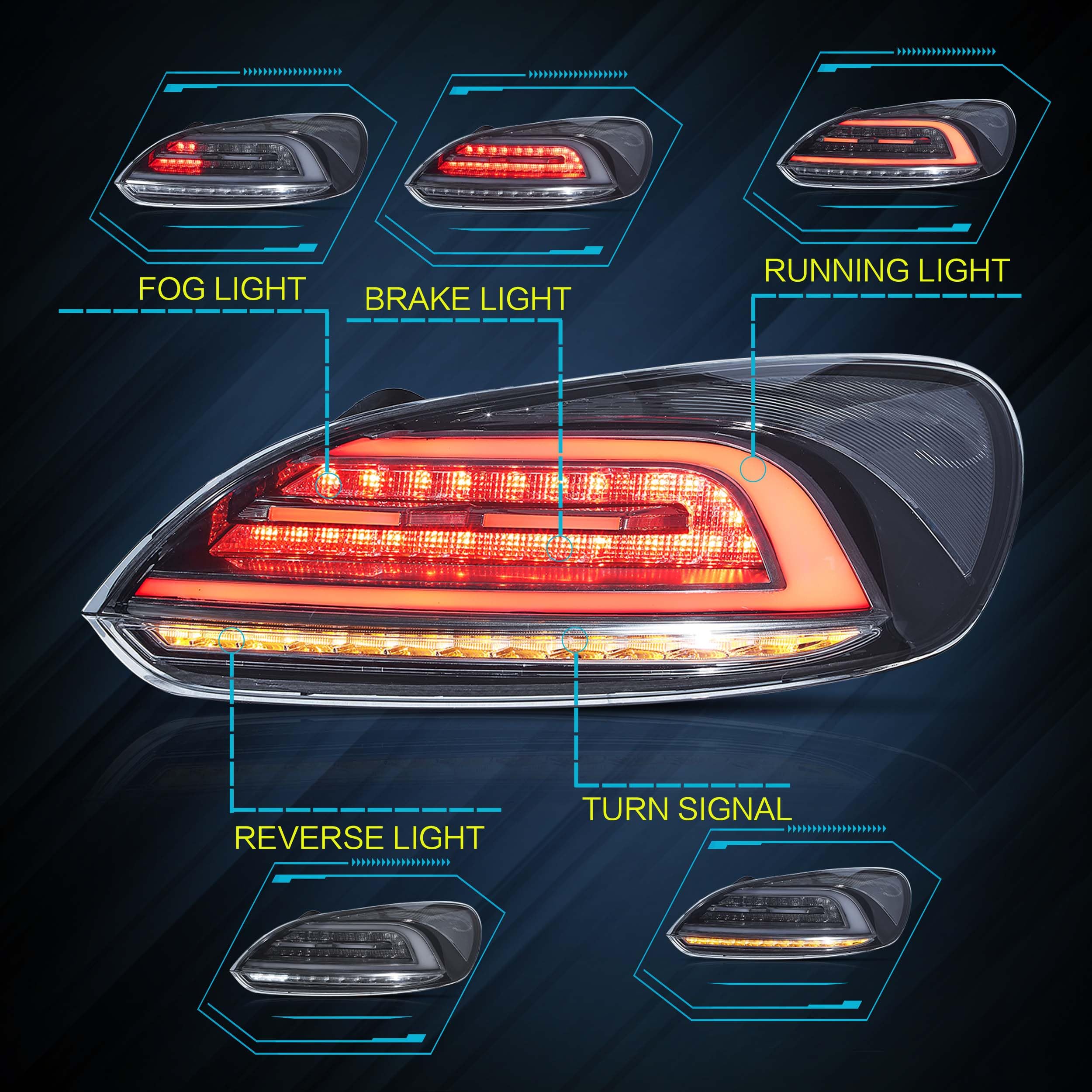 VLAND Rear Lights Fit for 2009-2014 Scirocco 1.4, 2.0, R version, Tail Lights with Dynamic Startup DRL, W/Sequential Turn Signal, Smoked