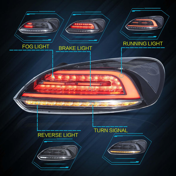 VLAND Rear Lights Fit for 2009-2014 Scirocco 1.4, 2.0, R version, Tail Lights with Dynamic Startup DRL, W/Sequential Turn Signal, Smoked