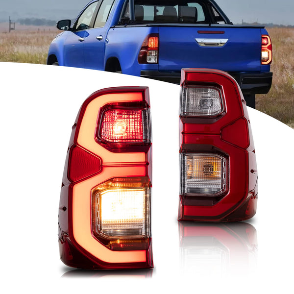 VLAND LED Rear Lights compatible with Hilux Vigo Revo Pickup 2015-2020 [Not fit a Tonka], w/Amber Sequential indicator, Driver & Passenger Side - Red