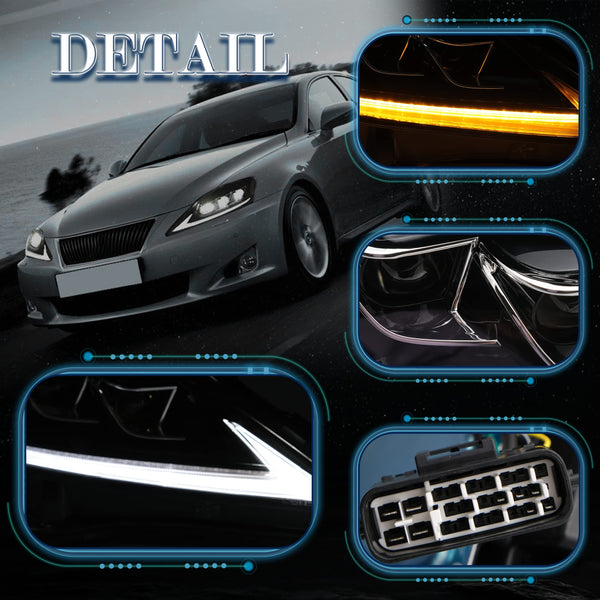 VLAND LED Taillights Fit for Lexus IS250 IS350 2006-2012 Rear Lights withSequential Turn Signal, Smoked