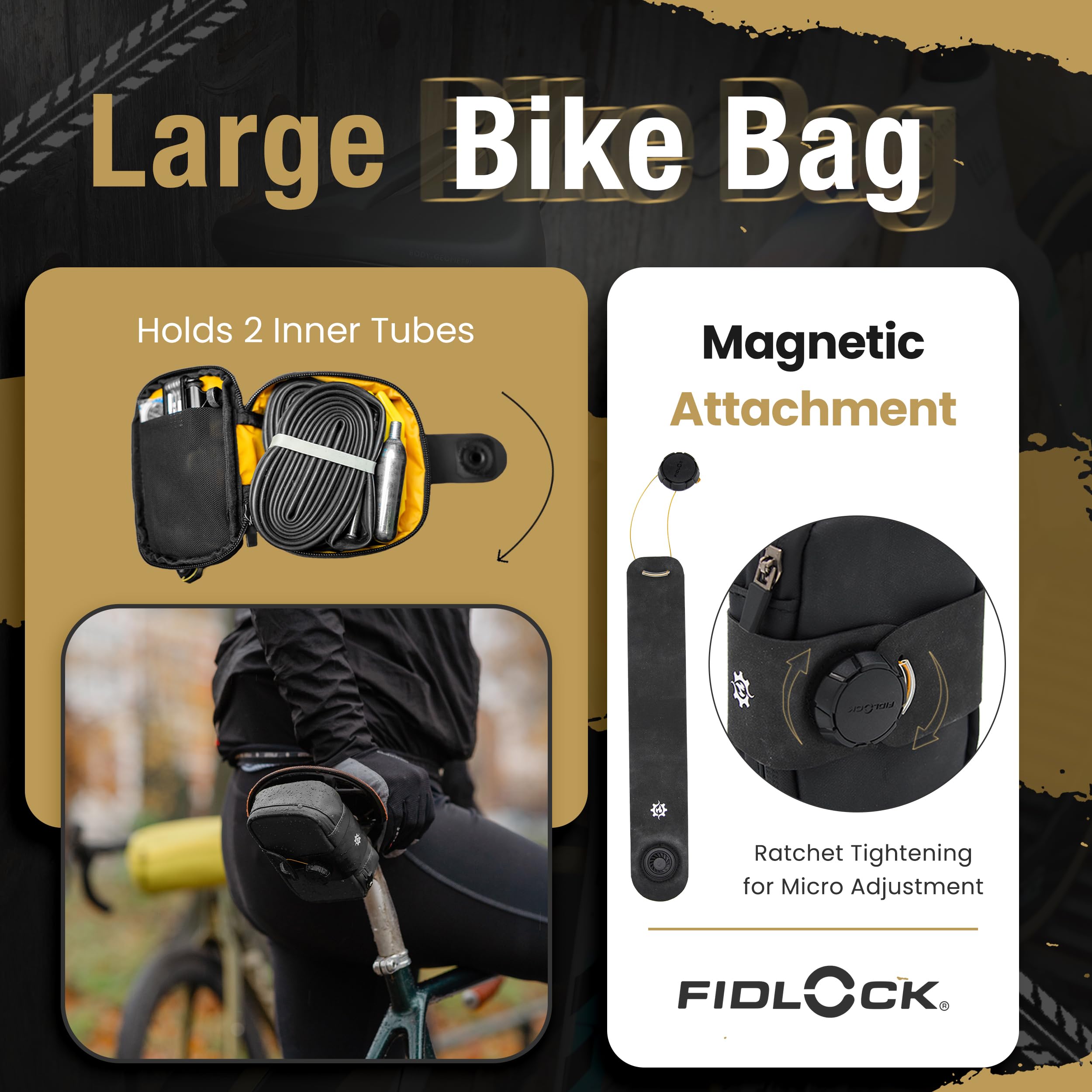 Lumiere & Co. Falcon Magnetic Bike Saddle Bag – 0.69L | 6" x 3.5" x 2" | Sleek Minimalist Brick Design, Fast Magnetic Buckle Attachment | Road Cycling–Specific Bike Seat Bag (Black, Large)