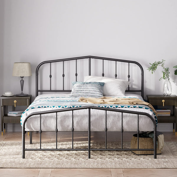 Zinus Heidi Super King Bed frame - Bed 180x200 cm - 30 cm Height - Metal Platform Bed frame with Headboard and Footboard - Black