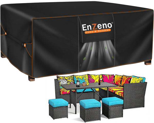 Enzeno Outdoor Garden Furniture Set Covers Waterproof,242x182x100cm Tear Resistant Oxford Fabric Furniture Covers for Outside,Large Patio Set Cover, Garden Table Cover,Windproof, Anti-UV,Rectangular