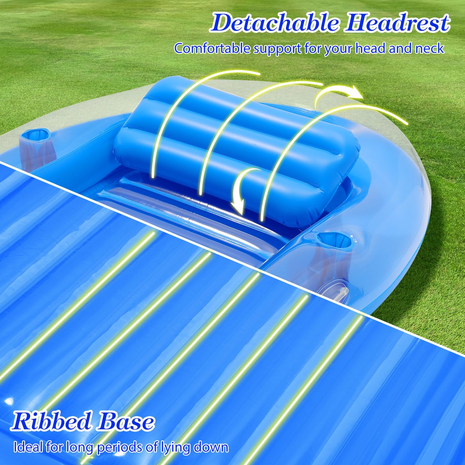 MoKo Pool Floats Adult, Floating Bed with Ice Bar, Tanning Bed Pool Raft Inflatable Lounger with Drink Holder Tanning Chair Inflatable Pool Toys for Party Beach Backyard