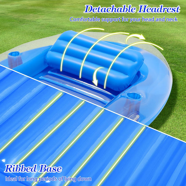 MoKo Pool Floats Adult, Floating Bed with Ice Bar, Tanning Bed Pool Raft Inflatable Lounger with Drink Holder Tanning Chair Inflatable Pool Toys for Party Beach Backyard