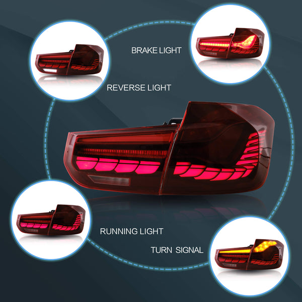 VLAND OLED Rear Lights Compatible with 2013-2018 BMW 3 Series F30 F35 F80 320i 328i 335i Sedan (Not for F31 F34), Tail Lights with Sequential Indicators, E-mark, Red