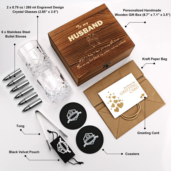exreizst Whiskey gift sets for Men Husband Groomsmen Gifts Wedding Men Birthday Gift Ideas from Wife - Stainless Steel Whiskey Stones & whisky gift