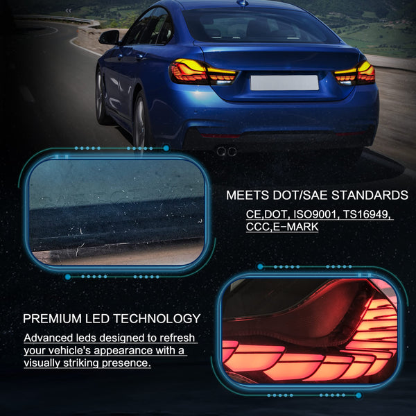 VLAND OLED Rear Tail Lights Compatible with 2014-2020 BMW M4, 4 Series Coupe/Convertible F32 F33 F82 F83/4 Gran Coupe F36,Tail Lights with Dragon Scale Sequential Indicators, Smoked
