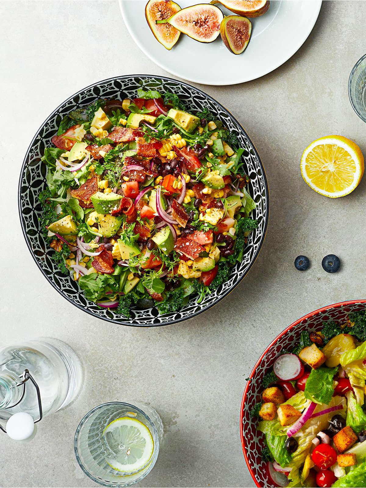 DOWAN Serving Bowls, 2000ML Fruit Bowls Salad Bowls, ?24cm Large Pasta Bowl Set of 2, Serving Dishes for Entertaining, Vibrant Colour Large Bowls for