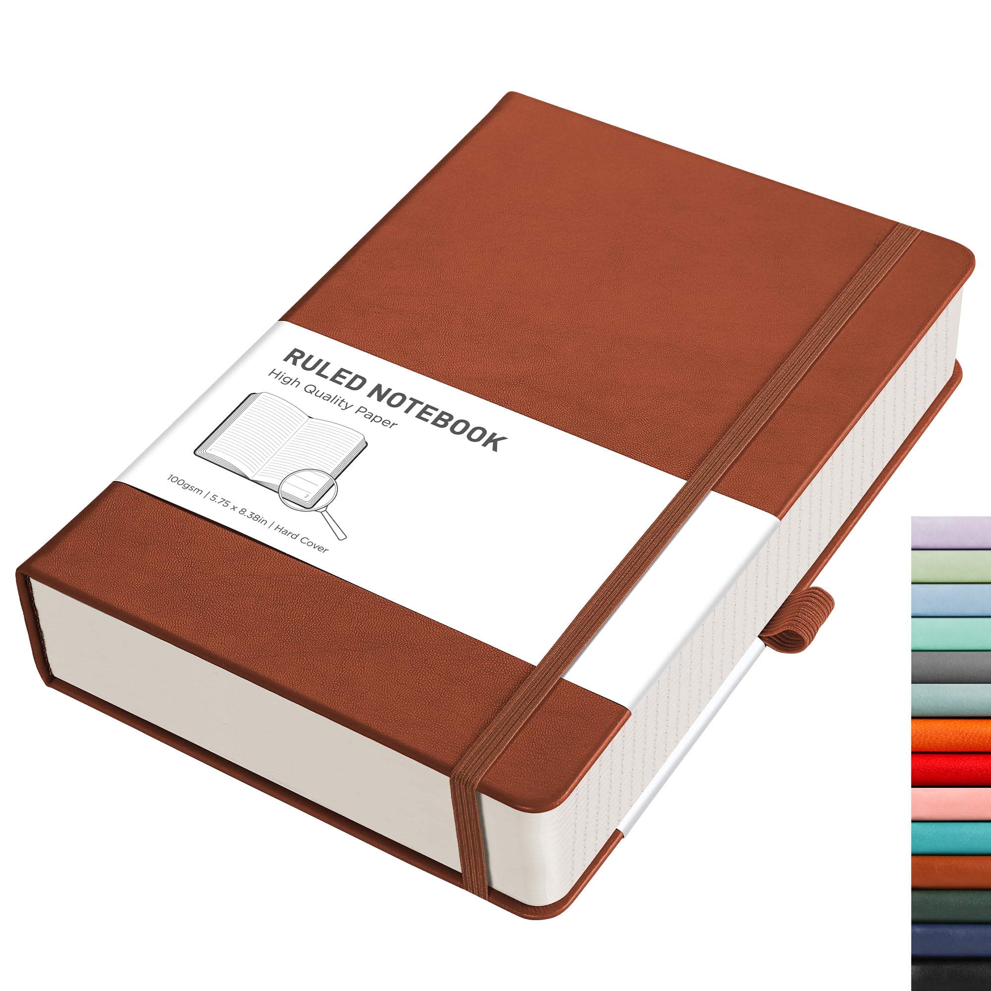 RETTACY Lined Journal Notebook - A5 Note Book Hardcover Thick Notepad 320 Numbered Pages for Writing,100gsm Lined Paper, Leather Hardcover, for Women Men Work Office School,14.5 x 21cm - Black